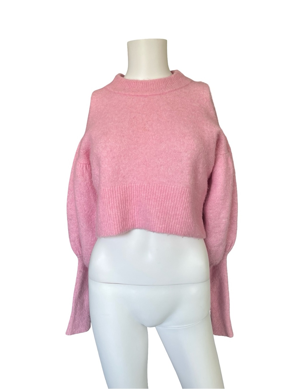 Baum Und Pferdgarten Pink Sweater Cropped Puff Sleeve Alpaca Wool Womens Size XS